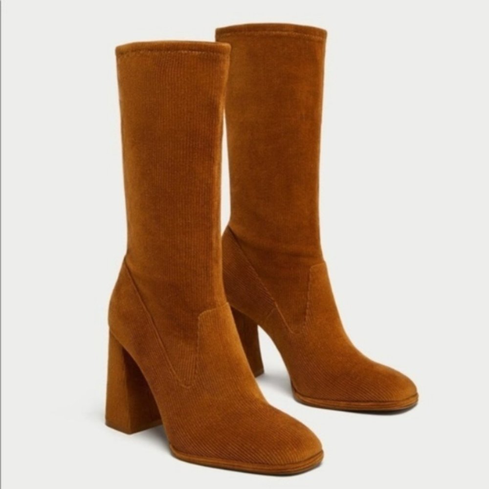 Zara Corduroy High Heel Ankle Boots Size 41. - Picture 12 of 13
